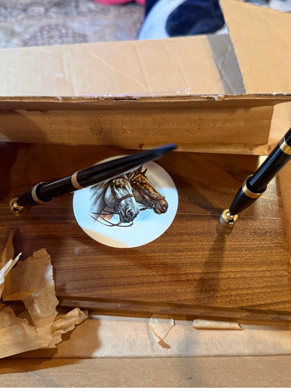 Vintage (circa 1970s) Wooden desk accessory with 2 pen holders